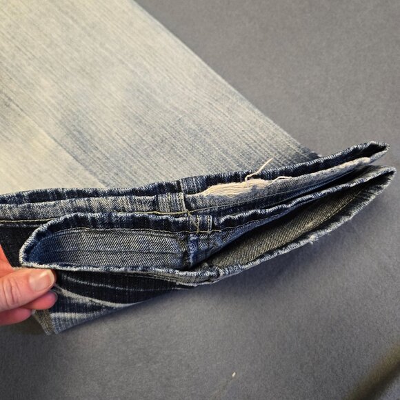 Raw Blue Y2K 2000s Men's 32x32 Denim Jeans Distressed Bleach Wash Flap Pockets - Picture 12 of 12